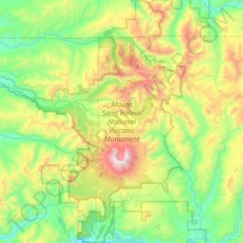 Topografische kaart Mount Saint Helens National Volcanic Monument, hoogte, reliëf