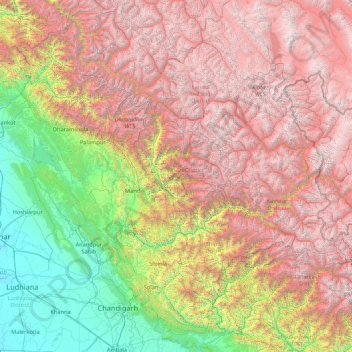Topografische kaart Himachal Pradesh, hoogte, reliëf