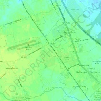 Topografische kaart Cheswold, hoogte, reliëf
