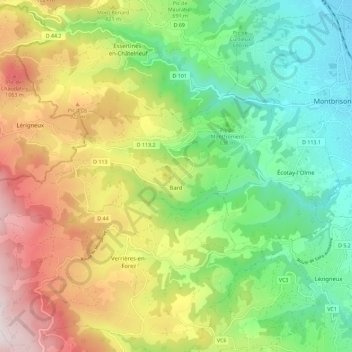 Topografische kaart Bard, hoogte, reliëf