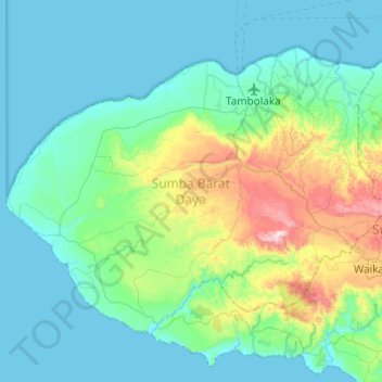 Topografische kaart Sumba Barat Daya, hoogte, reliëf