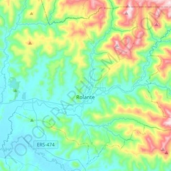 Topografische kaart Rolante, hoogte, reliëf