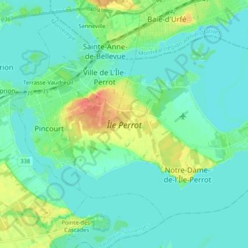 Topografische kaart Île Perrot, hoogte, reliëf