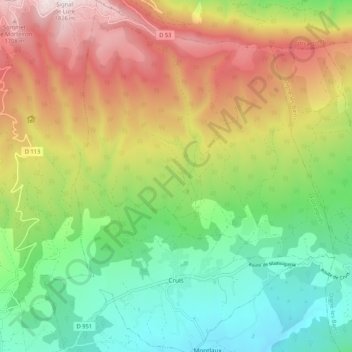 Topografische kaart Cruis, hoogte, reliëf