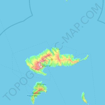 Topografische kaart Hiva Oa, hoogte, reliëf