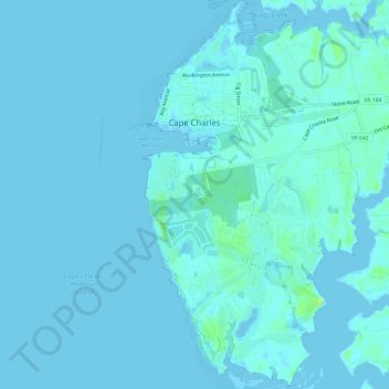 Topografische kaart Cape Charles, hoogte, reliëf