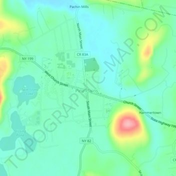 Topografische kaart Pine Plains, hoogte, reliëf