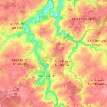 Topografische kaart Saint-Pierre-Montlimart, hoogte, reliëf