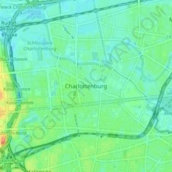 Topografische kaart Charlottenburg, hoogte, reliëf