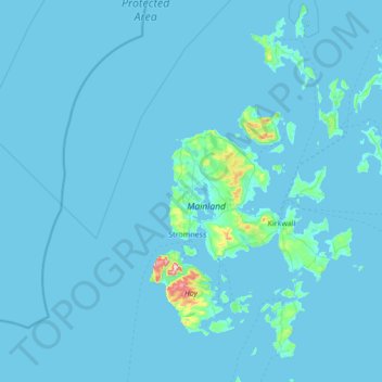 Topografische kaart Orkney, hoogte, reliëf
