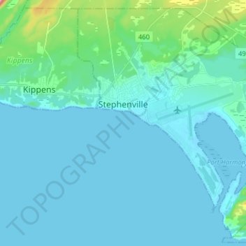 Topografische kaart Stephenville, hoogte, reliëf