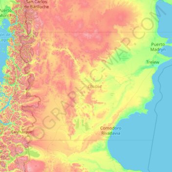 Topografische kaart Chubut, hoogte, reliëf