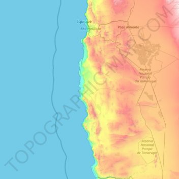 Topografische kaart Provincia de Iquique, hoogte, reliëf