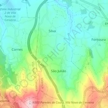 Topografische kaart São Julião e Silva, hoogte, reliëf