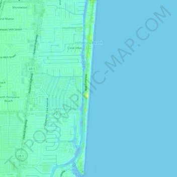 Topografische kaart Hillsboro Beach, hoogte, reliëf