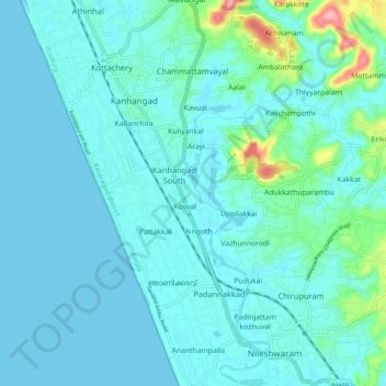Topografische kaart Kanhangad, hoogte, reliëf