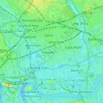 Topografische kaart Londres, hoogte, reliëf
