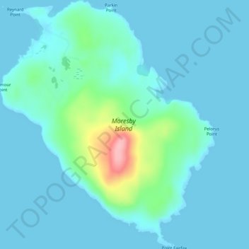 Topografische kaart Moresby Island, hoogte, reliëf