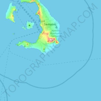 Topografische kaart Δημοτική Ενότητα Θήρας, hoogte, reliëf