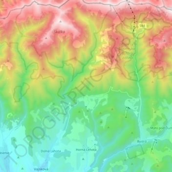 Topografische kaart Horná Lehota, hoogte, reliëf