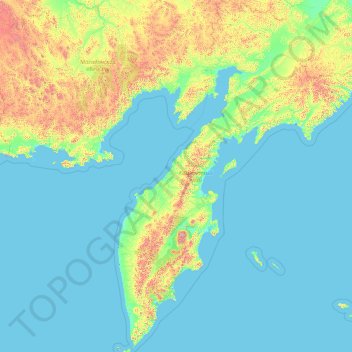 Topografische kaart Kamchatka Krai, hoogte, reliëf