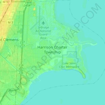 Topografische kaart Harrison Charter Township, hoogte, reliëf