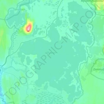Topografische kaart Mývatn, hoogte, reliëf