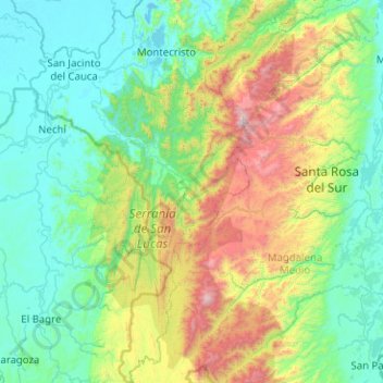 Topografische kaart Montecristo, hoogte, reliëf