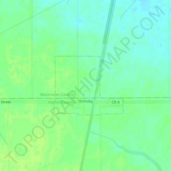 Topografische kaart Ormsby, hoogte, reliëf