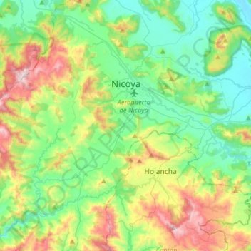 Topografische kaart Nicoya, hoogte, reliëf
