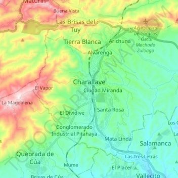 Topografische kaart Parroquia Charallave, hoogte, reliëf