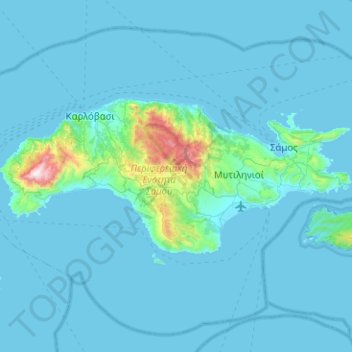 Topografische kaart Σάμος, hoogte, reliëf