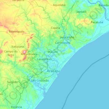 Topografische kaart Região Geográfica Imediata de Aracaju, hoogte, reliëf