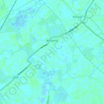 Topografische kaart Brookland, hoogte, reliëf