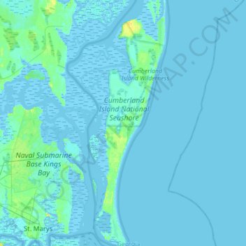 Topografische kaart Cumberland Island, hoogte, reliëf