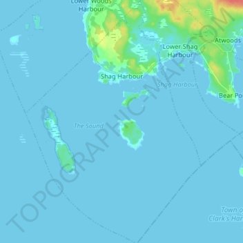 Topografische kaart Shag Harbour, hoogte, reliëf