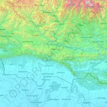 Topografische kaart लुम्बिनी अञ्चल, hoogte, reliëf
