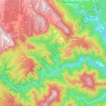 Topografische kaart Susqueda, hoogte, reliëf