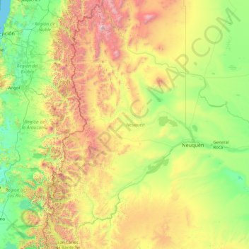 Topografische kaart Neuquén, hoogte, reliëf