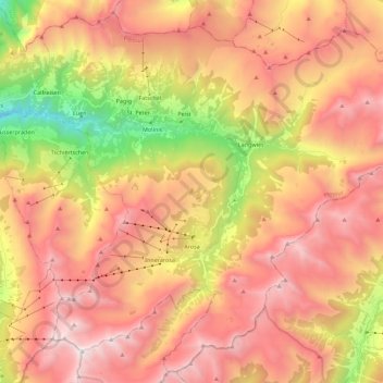 Topografische kaart Arosa, hoogte, reliëf