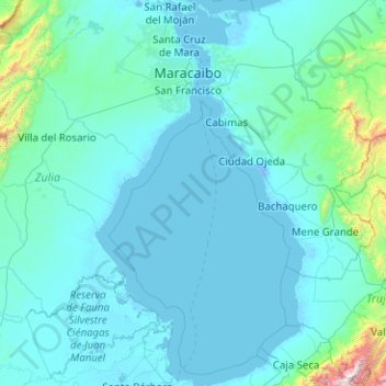 Topografische kaart Meer van Maracaibo, hoogte, reliëf