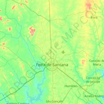 Topografische kaart Feira de Santana, hoogte, reliëf