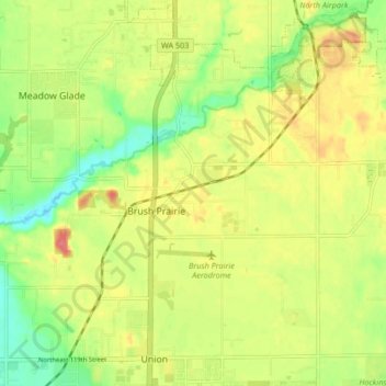 Topografische kaart Brush Prairie, hoogte, reliëf