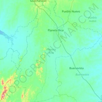 Topografische kaart Planeta Rica, hoogte, reliëf