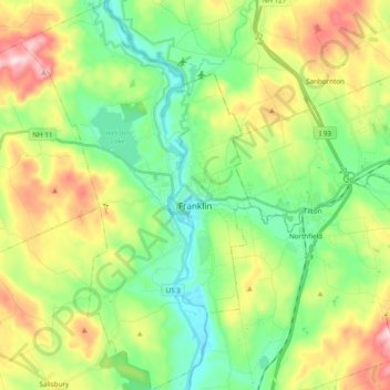 Topografische kaart Franklin, hoogte, reliëf