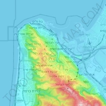 Topografische kaart Haifa, hoogte, reliëf
