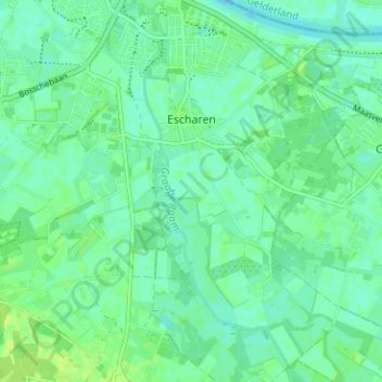 Topografische kaart Escharen, hoogte, reliëf