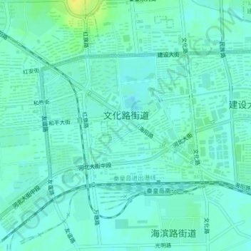 Topografische kaart Wenhualu Subdistrict, hoogte, reliëf