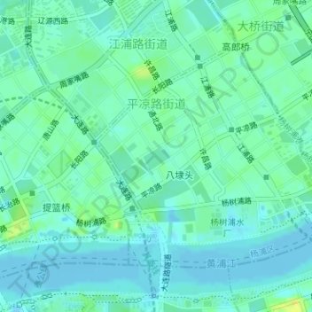 Topografische kaart 平凉路街道, hoogte, reliëf