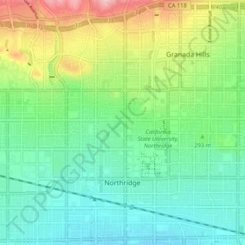 Topografische kaart Northridge, hoogte, reliëf